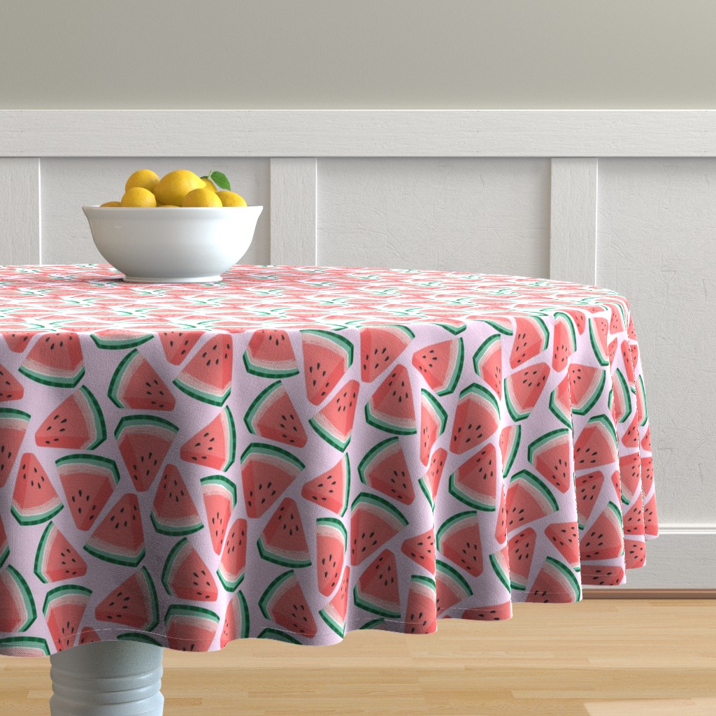 Round Tablecloth Watermelon Slice Summer Fruit Pink Green Kids Cotton