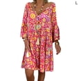 thumbnail image 1 of Vestido de verano de manga larga con cuello en V Vestido de mujer con estampado de tela suelta, rojo, L Kearding AP002186-19, 1 of 5