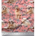 thumbnail image 1 of Soimoi Rayon Fabric Floral,Book & Golden Retriever Dog Printed Fabric 1 Yard 42 Inch Wide, 1 of 1