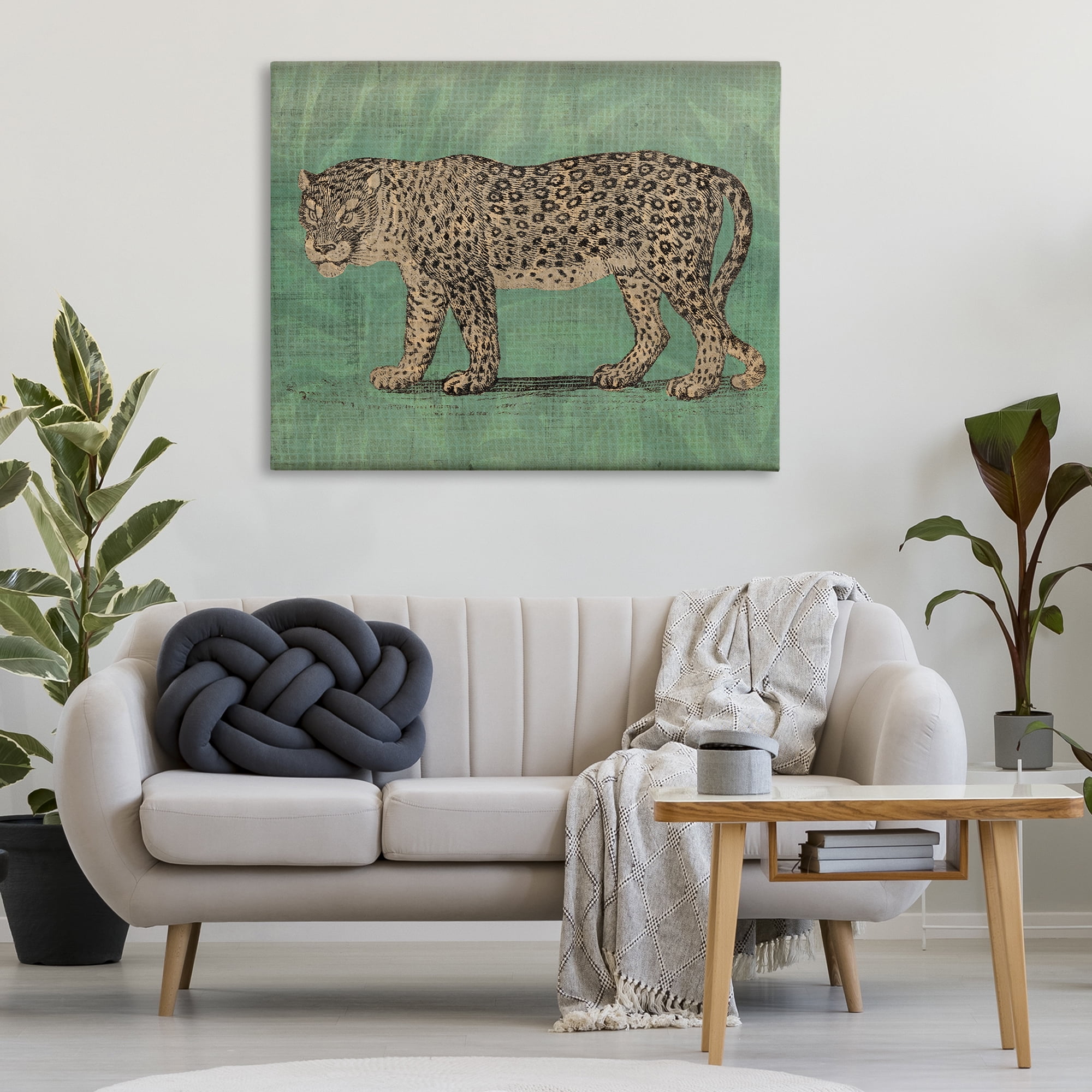 Stupell Industries Fierce Leopard on Green Animals & Insects Painting Gallery Wrapped Canvas Art Print Wall Art, 48 x 36