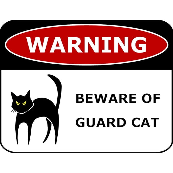Flashing Blinking Red LED Laminated Funny Sign Warning Beware of Guard Cat