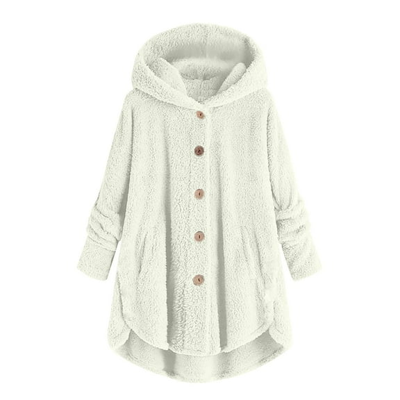 Womens 2025 Winter Coats Bed Jacket Plus Size Fuzzy Fleece Coat Cozy Button Jacket Polyester Double-Plush Breathable Brushed Inner Layer Roomy Hood Women's Outerwear Jackets & Coats