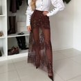 thumbnail image 6 of Women's Two Layer Sequin Tulle Skirt, High Elastic Waist Mesh Overlay Skirt with Bodycon Shorts Inside, Party Maxi Skirt for Evening, Prom and Formal Events Wine L, 6 of 9