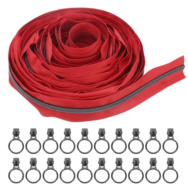 #5 10 Yards Zippers de Nylon en Bobina, Bobina de Zipper al por Mayor con 20 deslizadores de Zipper en color Gunmetal para manualidades de costura, bolsas y ropa, Rojo