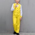 thumbnail image 2 of THDHVS Boys Suit,Boys Summer Outfits,Boy's Solid Color Casual Suit Performance Suit Formal Dress and Wearing A Bow Tie Sets Yellow 9-10 Years, 2 of 4