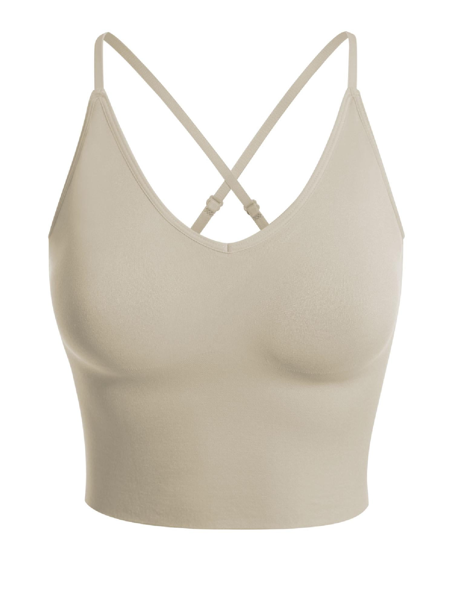 Design by Olivia Womens Seamless Padded Workout Sports Bra Cami Cropped Yoga Tank Top with Adjustable Straps