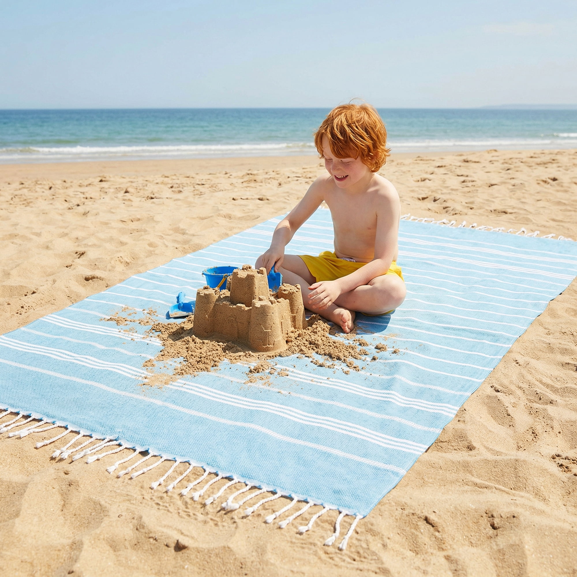 Unique Bargains Stripe Turkish Sand Free Beach Towel 2 Pack Blue/Light Yellow 71"x35"
