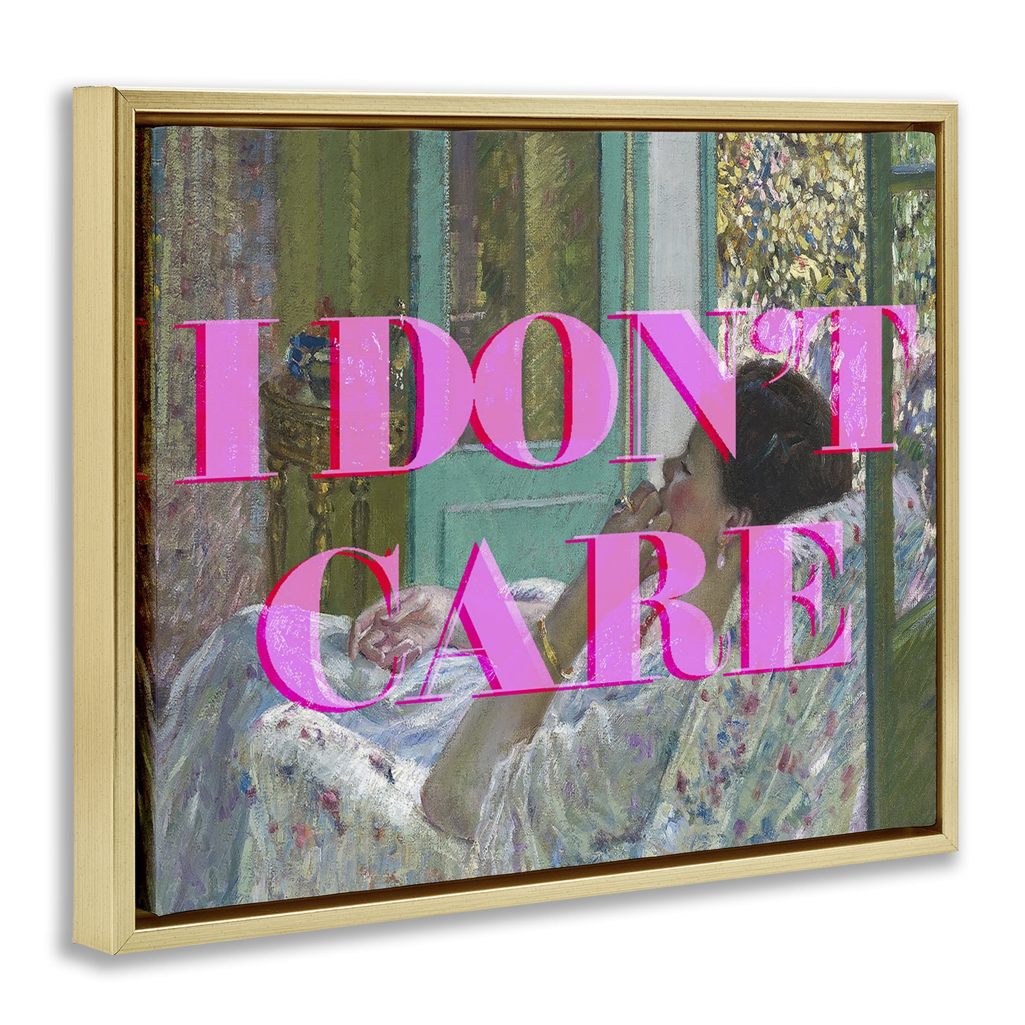 I Don't Care over Classic Painting Gold Framed Floater Canvas Wall Art, design by Lil' Rue