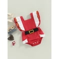 thumbnail image 3 of Faithtur Baby Girls Christmas Romper, Ruffle Sleeve Backless Elastic Waist Belted Bodysuit, 3 of 8