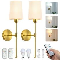 NookNova 2-Light Battery Operated Wall Sconces，Dimmable Rechargeable Battery Powered Wall Lamp Fixture Wireless LED Antique Brass Wall NookNova Lights with Frabic Shade For Bedroom Living Room