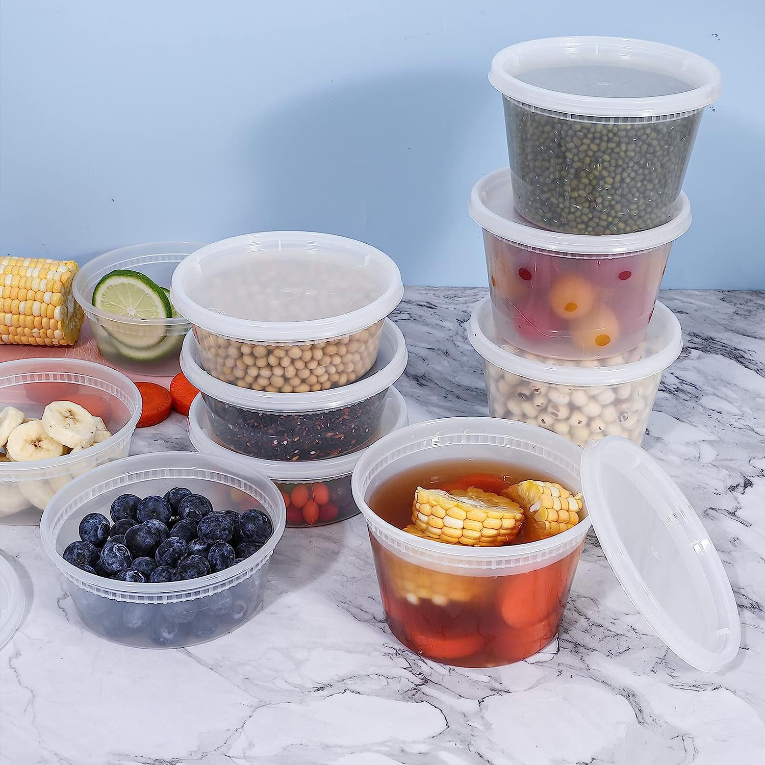 Fonteme 16oz Deli Plastic Food Storage Containers with Lids – 36 Sets |  Microwave, Freezer, and Dishwasher-Safe Meal Prep Containers | Stackable