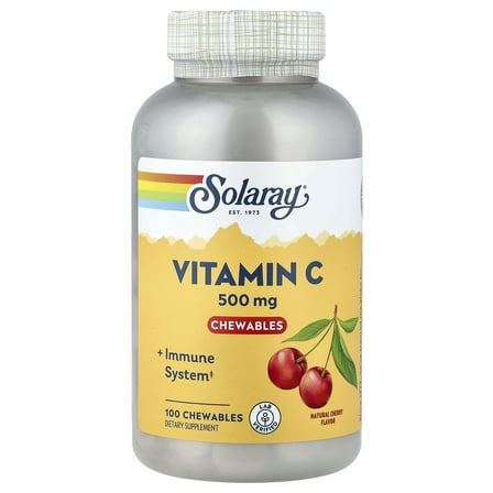Solaray Vitamin C 500 mg Chewable | Natural Cherry Flavor | Healthy Immune Function & Collagen Synthesis Support | 100ct