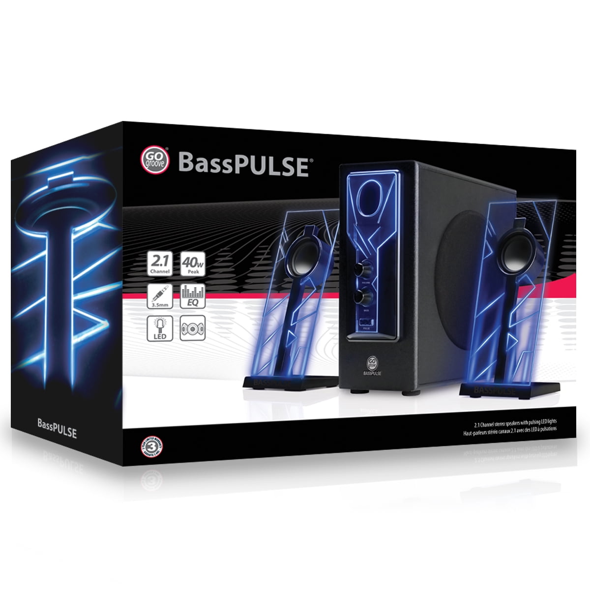 GOgroove BassPULSE Glowing Blue LED Computer Speaker Sound System