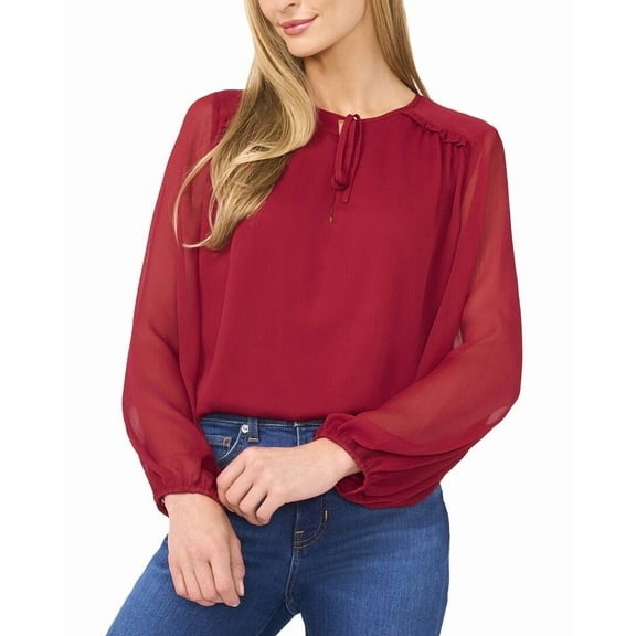 CeCe womens Tie Neck Blouse, s, Red