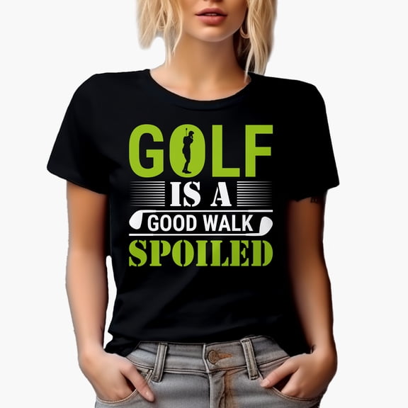 A Good Walk Spoiled Quote with Clubs and a Golf Player, Golfing or Golfer Themed Merch Gift, Black T-Shirt, Small