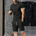 thumbnail image 2 of JUUYY Men's Tracksuits 2 Piece Sets Casual Loose Fit Striped Crew Neck Short Sleeve Tee Shirt Shorts Set Sports Athletic Outfit Dark Gray XL, 2 of 8