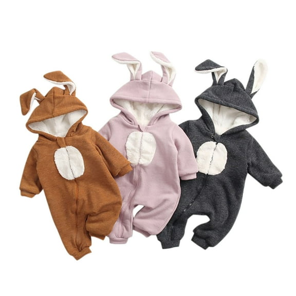 Lovzfmll Plush Bunny Onesie, Cozy Hooded Jumpsuit, Long Sleeve Full-Zip, Thick Warm Romper for Toddler, Outfit Party Cosplay Fun Loungewear for 0-6 Months
