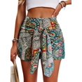 thumbnail image 2 of Women's Printed Bohemian Shorts with Front Knot High Waist Summer Beach Vacation Shorts Yellow M, 2 of 8