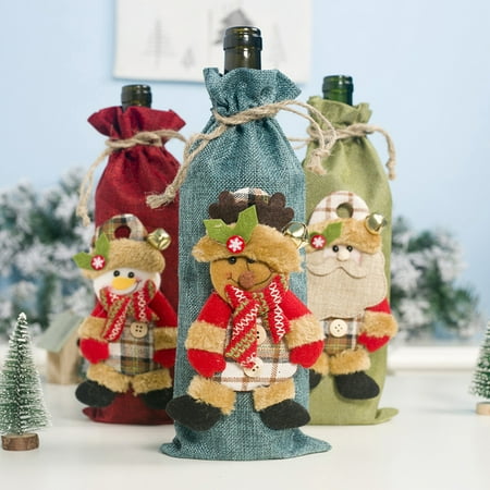 

Juhai Xmas Santa Deer Drawstring Wine Bottle Cover Champagne Bag Holiday Party Decor