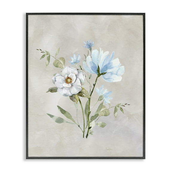 Stupell Industries Blue & White Herbs Plants & Flowers Painting Black Framed Art Print Wall Art, 11 x 14