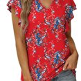 thumbnail image 4 of Blusa con mangas con volantes Top Escote en V Manga corta estampada Blusa ajustada con mangas con volantes para verano Rojo Floral XL, 4 of 6