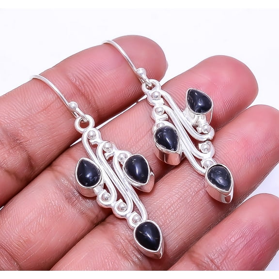 Copper Black Turquoise 925 Silver Plated Earring 1.95", Black Turquoise Earring E_8012_363_26