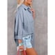 thumbnail image 3 of Blusa de ajuste casual Cuello en V Abotonado Manga larga enrollable Cuello vuelto Blusa holgada Azul claro 2XL, 3 of 6