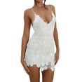 thumbnail image 1 of Womens Sexy Floral Crochet Lace Mini Dress Spaghetti Straps Backless V Neck Sling Dress Clubwear, 1 of 6
