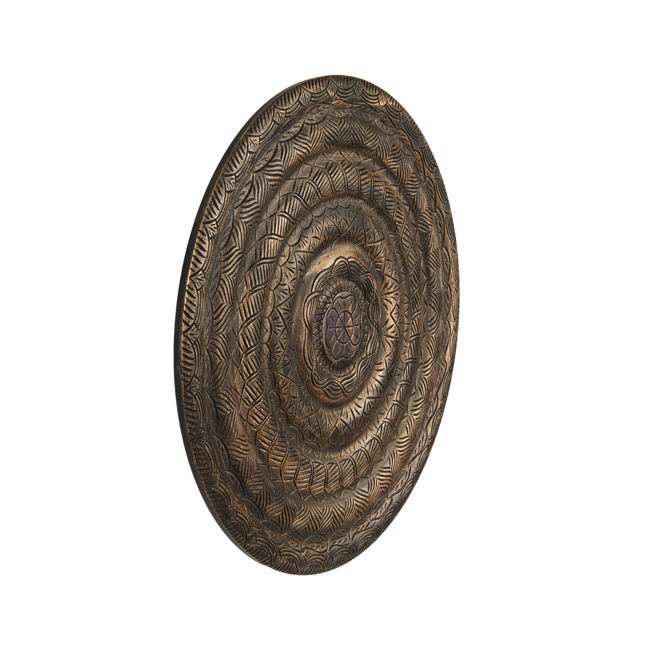 DecMode Bronze Wooden Carved Floral Wall Decor with Scroll and Leaf Details
