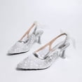 thumbnail image 4 of Miluxas Lace Mesh Slingback Heels for Women Embroidered Kitten Heels Bridal Shoes Pointed Toe Wedding Pumps Silver 9.5(43), 4 of 9