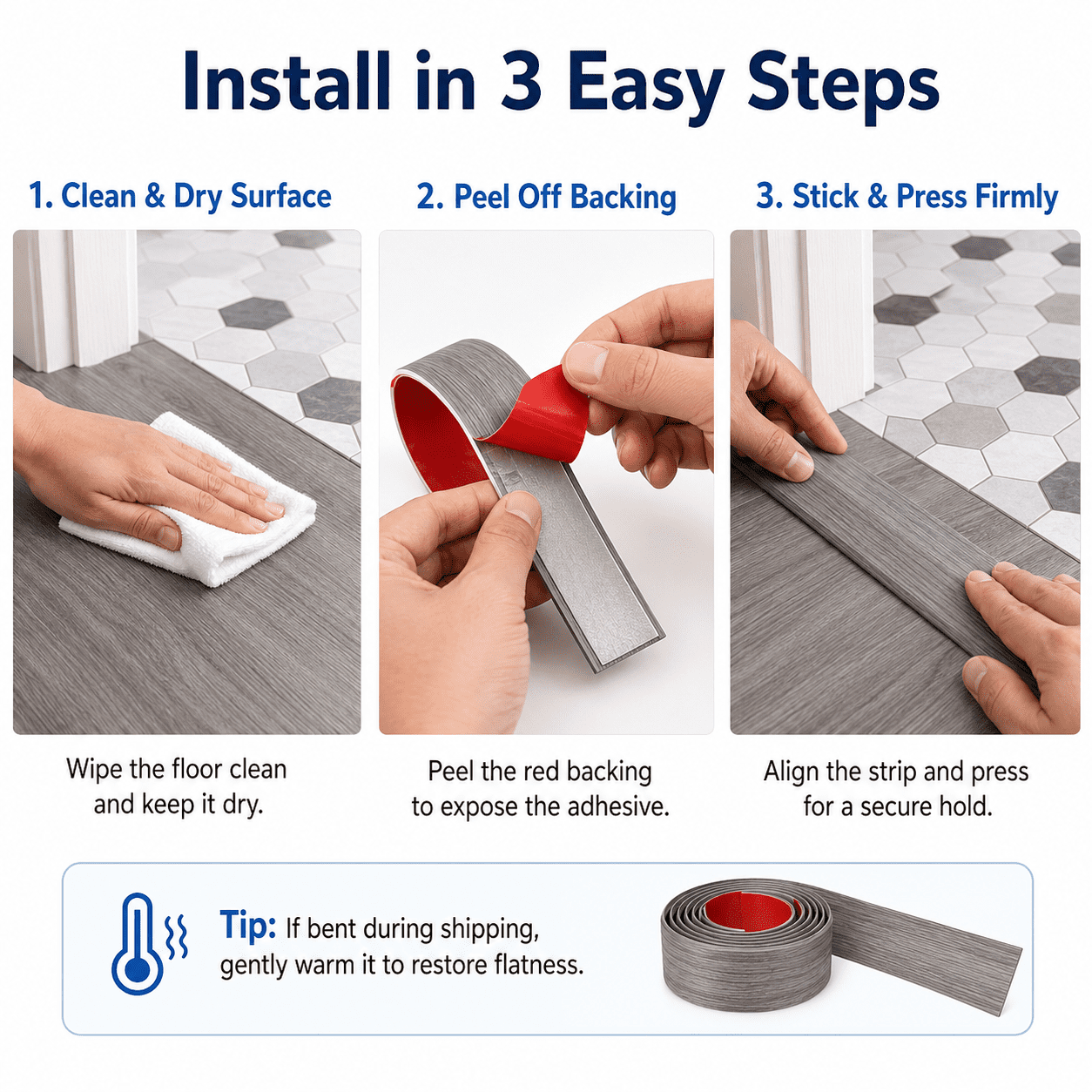 Yeslife 1 pc Self Adhesive Floor Transition Strip, 10 ft x 1.57 in, Gray Vinyl, Flexible Waterproof Gap Cover for Laminate, Tile and Carpet Flooring