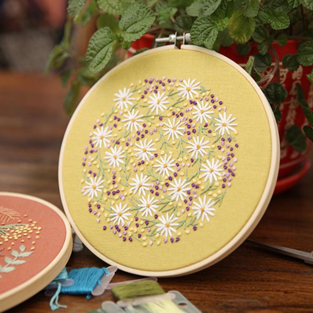 Embroidery Starter Kit Floral Pattern Embroidery Clothes with Embroidery Hoops Scissors