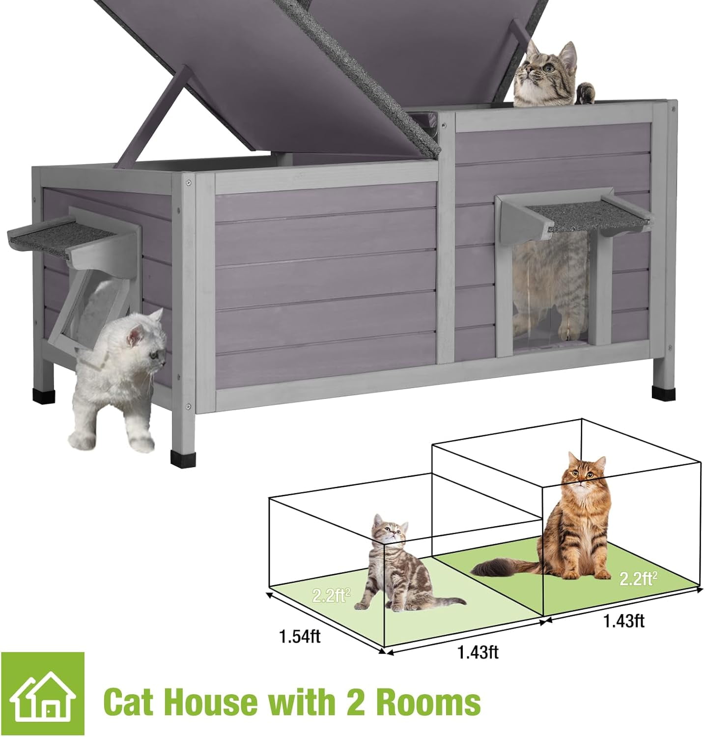 Aivituvin Outdoor Cat House Weatherproof Feral Cat Shelter for Winter, Cat Condo with Large Opening Roof