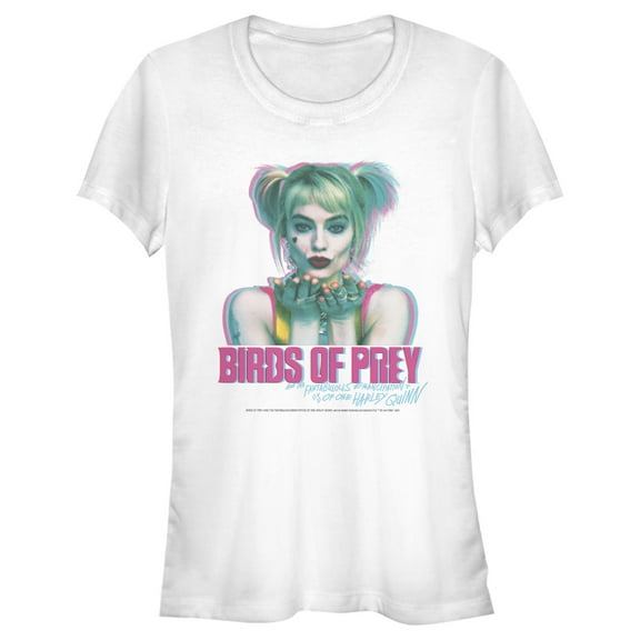 Junior's Birds of Prey Harley Quinn Blur  Graphic Tee White Large