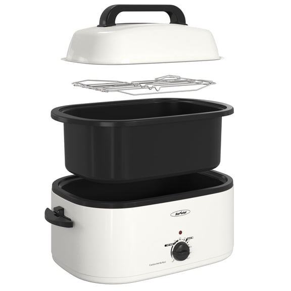 RoyalCraft 24 Quart Electric Roaster Oven Turkey Roaster with Lid Electric Roasters with Removable Pan Large Roaster,Visible & Self-basting Lid, Fast Heating & Thaw/warming Setting, White