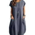 thumbnail image 1 of fastboy Polyester Femmes Robe de Remplacement Sans Manches Casual Été Respirant Col Rond Double Poche à la Mode Filles Robes Gris S, 1 of 5