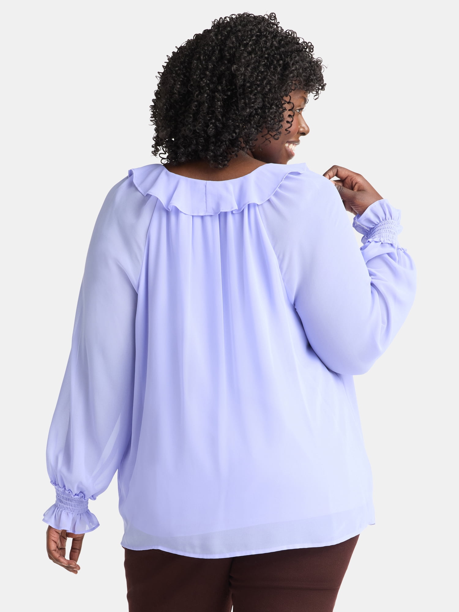 Terra & Sky Women’s Plus Ruffle Neck Blouse, Sizes 0X-5X