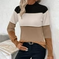 thumbnail image 5 of Ounisa Plus Size Fall Sweaters for Women Color Block Striped Mock Neck Long Sleeve Sweater Pullover Tops, 5 of 6