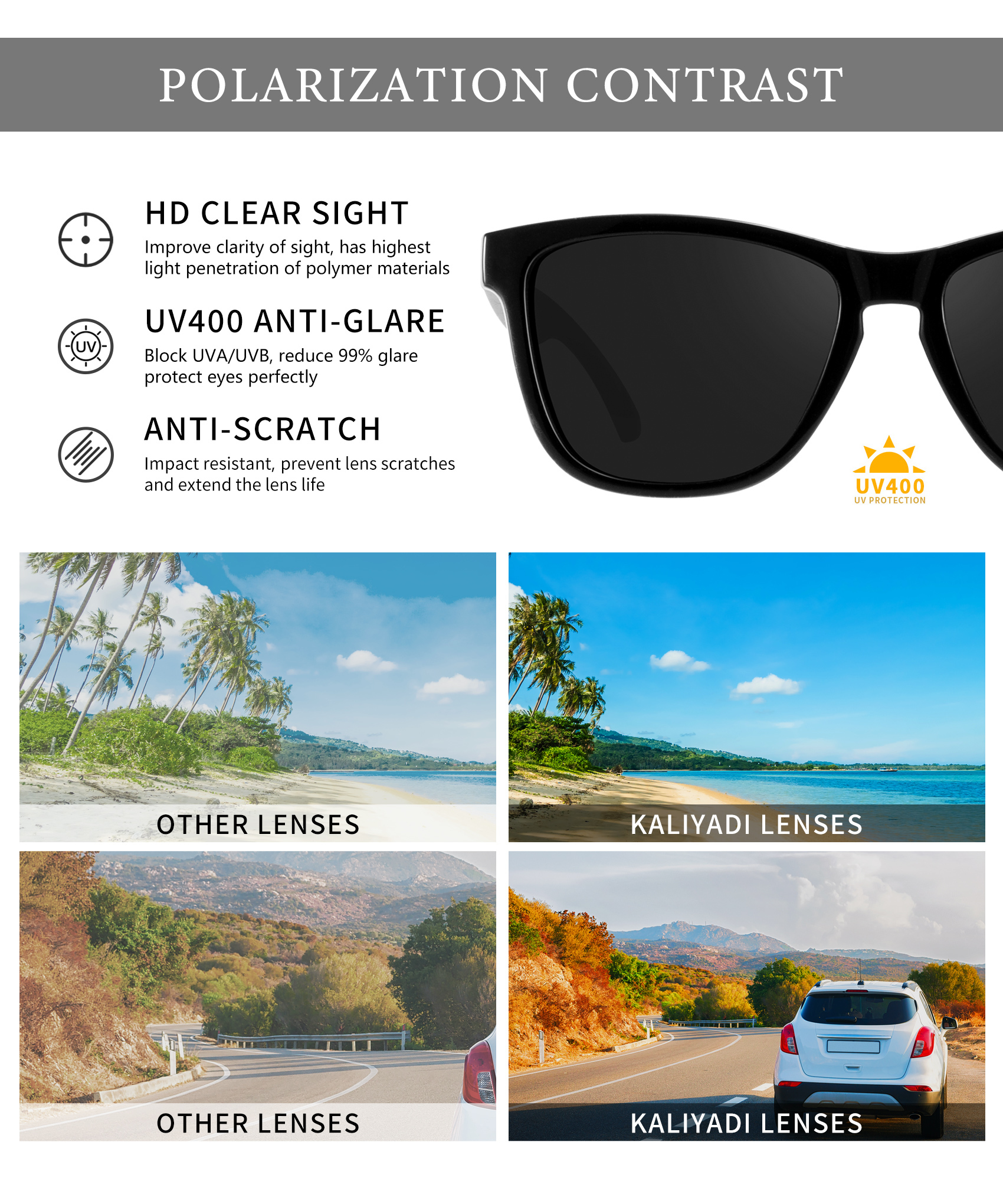 KALIYADI Women's Polarized Oversized Sunglasses with UV Protection, Brown photo 4