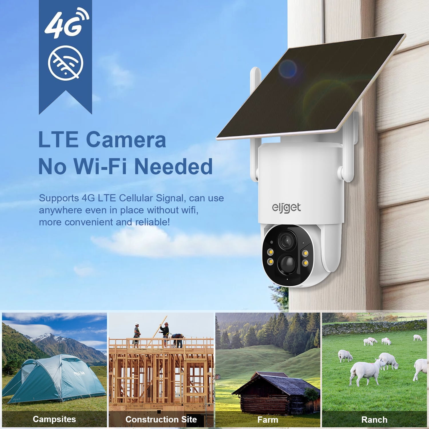 4G LTE Cellular Solar Security Camera, Wireless Outdoor 2.5K Surveillance Camera with SIM Card No-WiFi, 360 Live View, Spotlight Color Night Vision, Motion&Siren Alert, 2-Way Audio