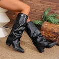thumbnail image 6 of RotHome Women Knee High Boots Wide Calf Chunky High Heel Pointed Toe Fashion Fold Over Boots for Women Pull On Trendy Fall Winter Tall Boots, 6 of 7