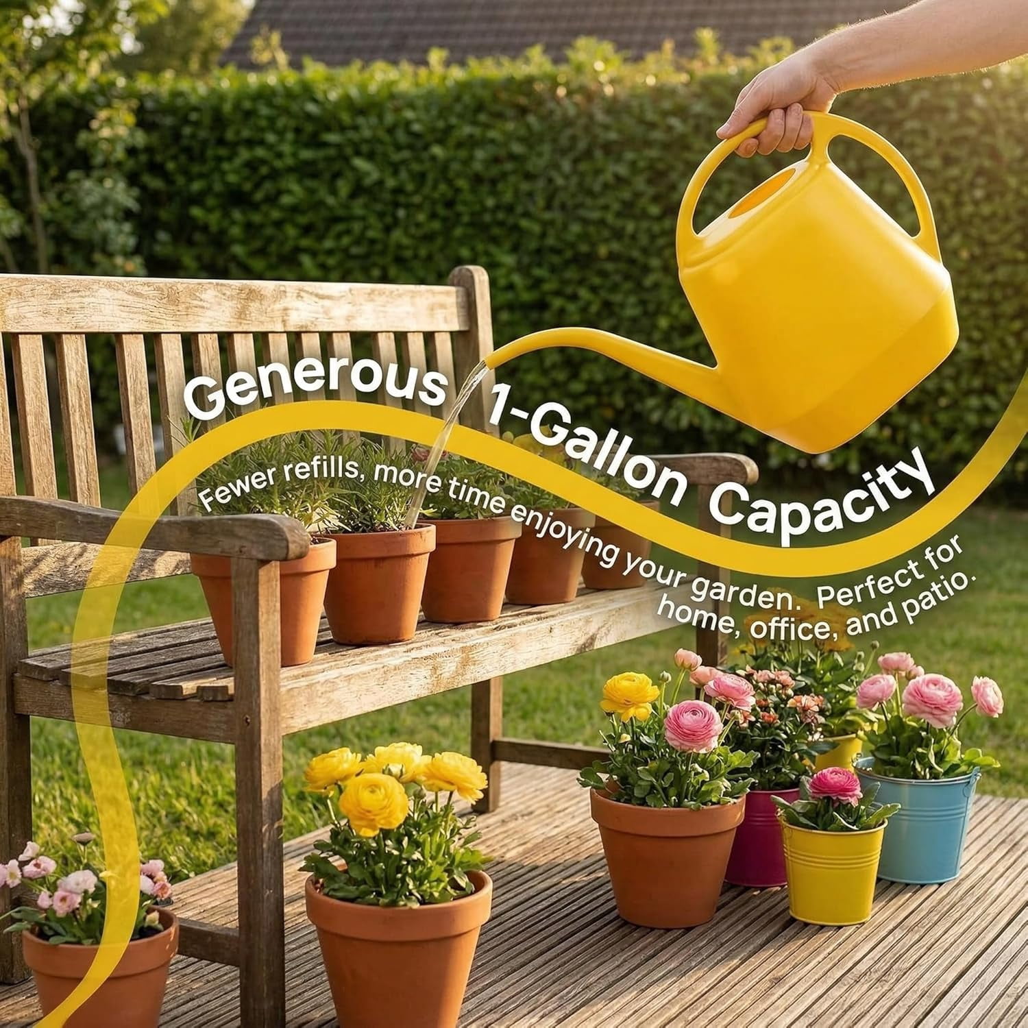 1 Gallon Large Plastic Watering Can Yellow, Durable Lightweight Plant Waterer for Indoor Houseplants Outdoor Garden Patio Use