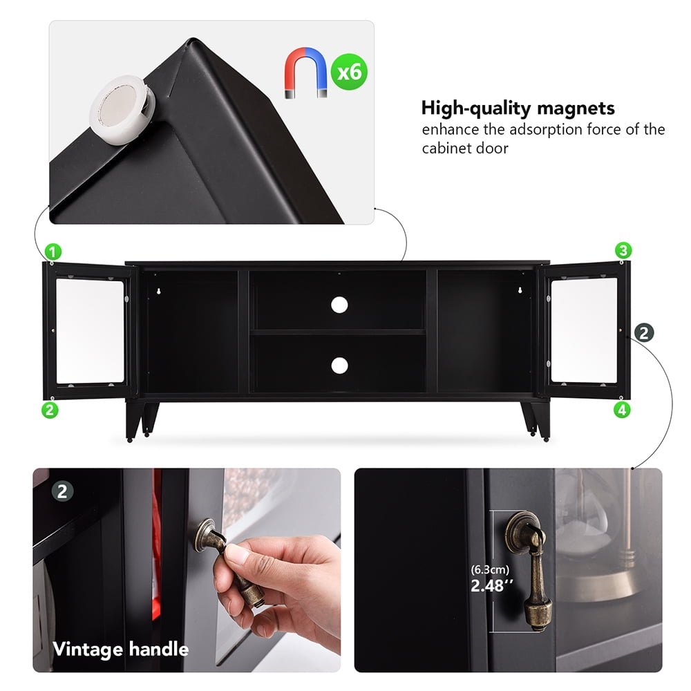 Lowestbest Industrial Metal TV Stand with 2 Glass Door for TVs up to 55", Black Lowestbest Industrial Metal TV Stand with 2 Glass Door for TVs up to 55", Black
