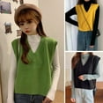 thumbnail image 5 of Women V-Neck Knit Sweater Vest Solid Color Style Sleeveless Crop Knit Vest, 5 of 5