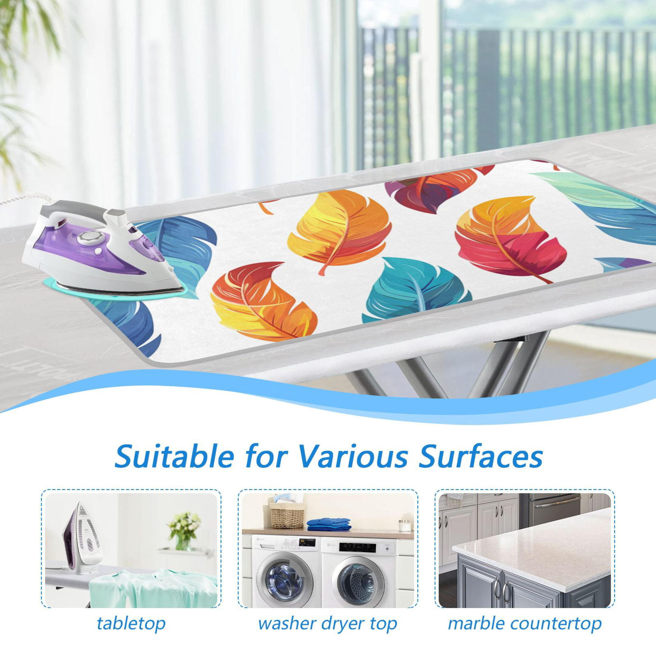 Colorful Feathers Hand Painted Ironing Mat Blanket Portable Travel Ironing Pad Heat Resistant Pad 47.2" x 27.6”