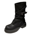 thumbnail image 1 of IUJSOY Bottes Mi-Mollet pour Femmes à Revers à Enfiler Bottes de Moto Plateforme Bout Rond Botte Haute, 1 of 9