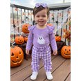 thumbnail image 4 of Cjfdfynewborn Baby Girl Halloween Outfit Pumpkin Ghost Embroidered Romper Plaid Pants And Bow Headband Three Piece Set Infant Cute My First Halloween Fall Winter Outfit, 4 of 8