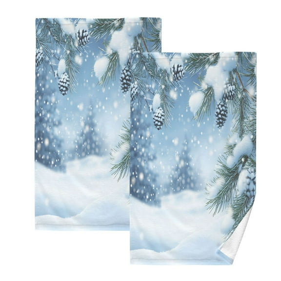 joogoo 2 PCs Hand Towels Sets Winter Snowflake on Tree Cotton Face Towel Bathroom Decorative