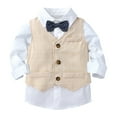 thumbnail image 3 of Eandarui Baby Boys Toddler Party Suit Long Sleeve Bowtie Lapel Dress Shirt Pant Vest Formal Outfit Beige 110, 3 of 7