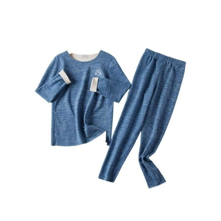 

TureClos Kid Clothes Baby Sleepwear Round Neck Teens Girl Suits Pajama Sets Multicolored Indoor Keep Warm Breathable Thermal Underwear Dark Blue